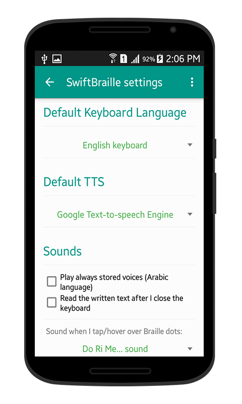 SwiftBraille TTS from settings screen