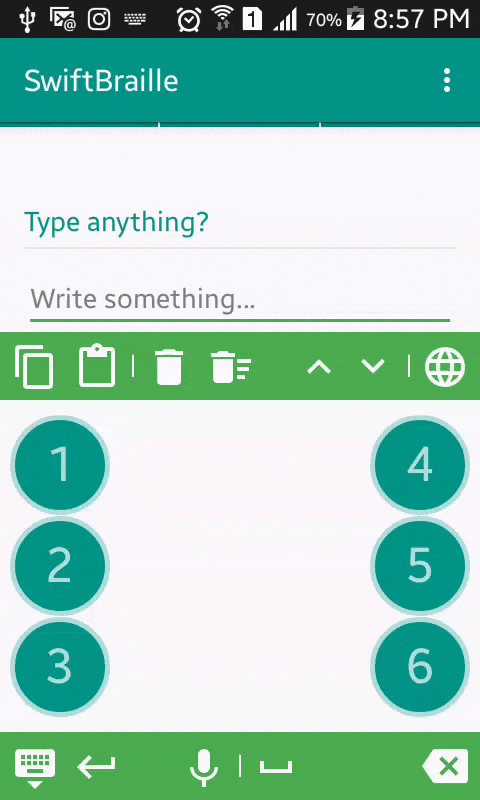 Typing Swift Braille soft keyboard using voice input feature
